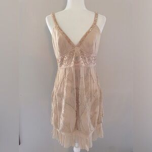 Sue Wong Beige Embellished Dress